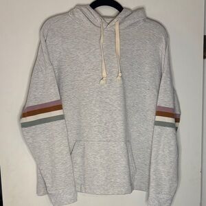 Madewell Light Gray Hoodie with Colorful Sleeve Stripes